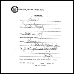Fax cover sheet from Duke Murphy to Lewis, dated 4/18, thanking Lewis for a great job on a key update.